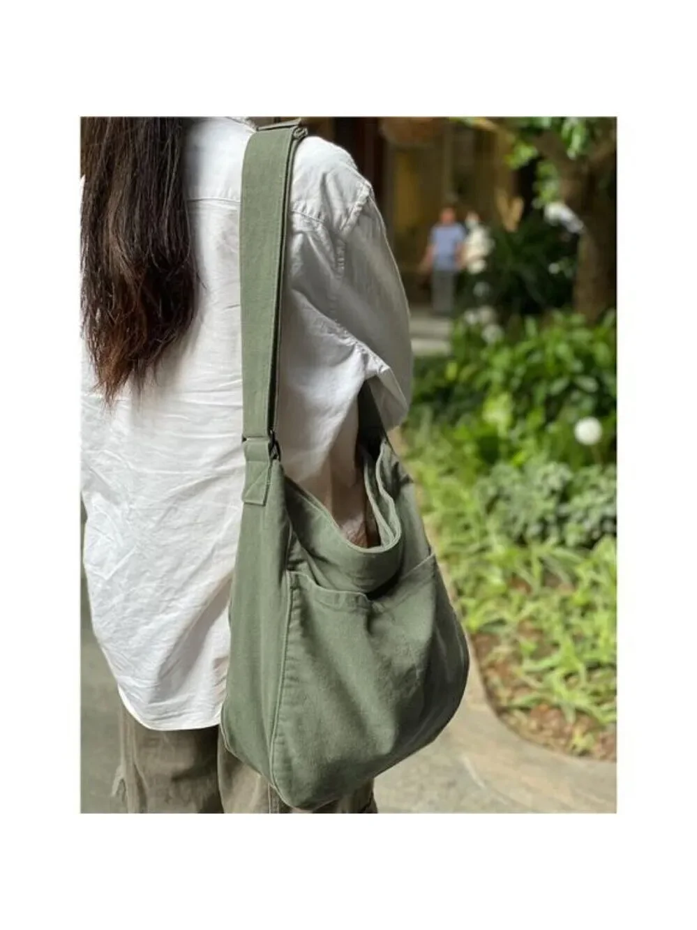 Canvas Hobo Tote Bag Crossbody Shoulder Bag Multi Pocket Travel Work Bag Women M